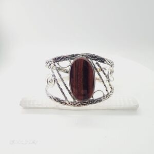 Flashy Red Tiger Eye Handmade Adjustable Bangle Gemstone Bracelet Cuff